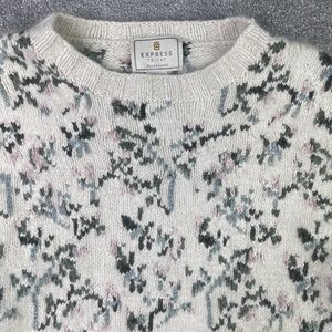 Express Tricot Handknit Floral Silk Angora Blend Sweater Women’s M Cream